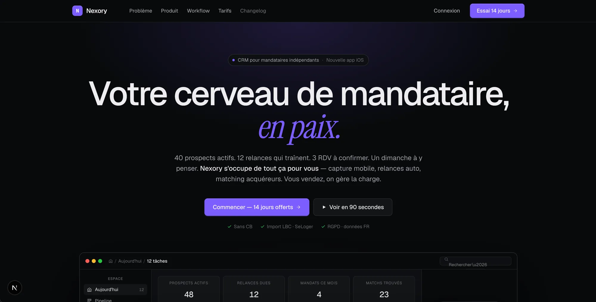 Nexory — SaaS · proptech · produit personnel